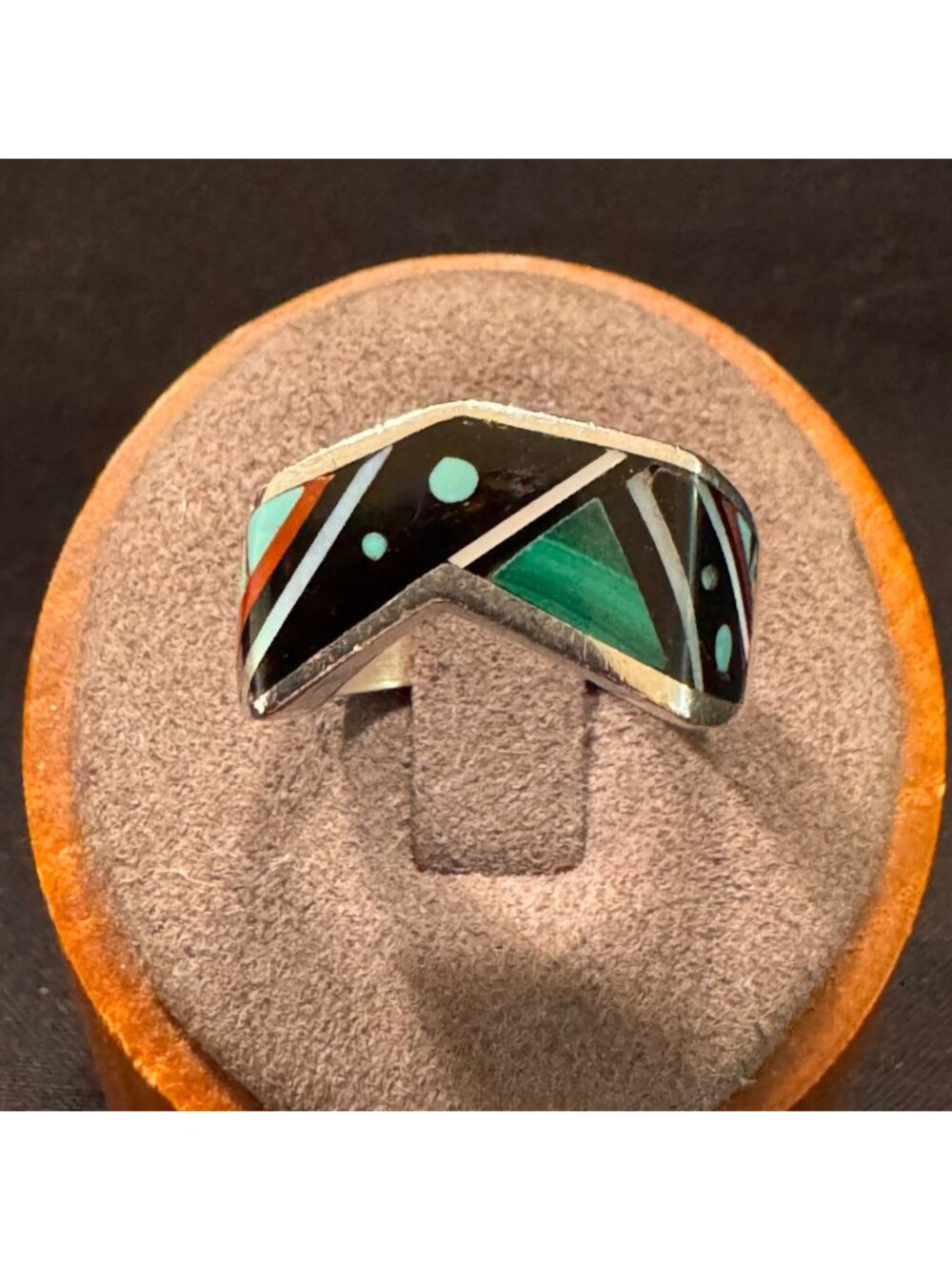 Solid Sterling Silver 925 Zuni Multi Stone Inlay Statement Ring Size 7